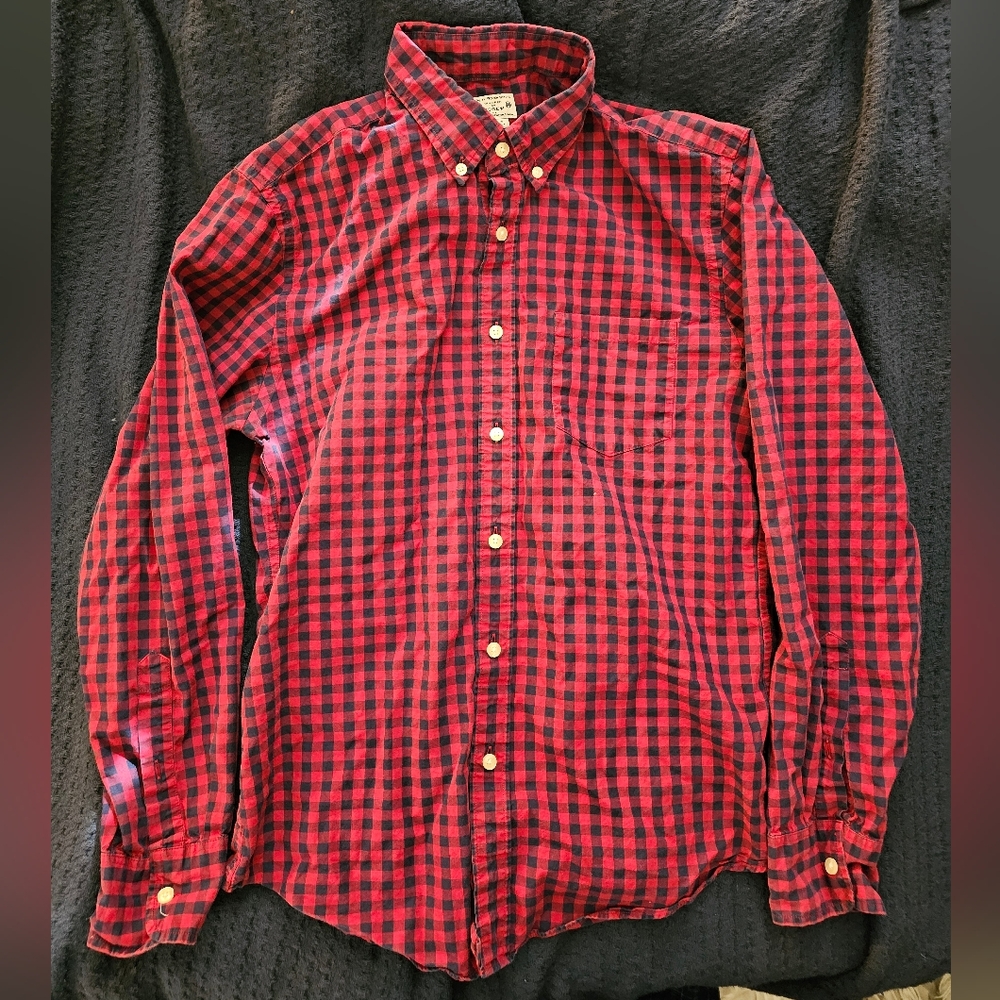 J. Crew Red and Blue Casual Button Down Shirt